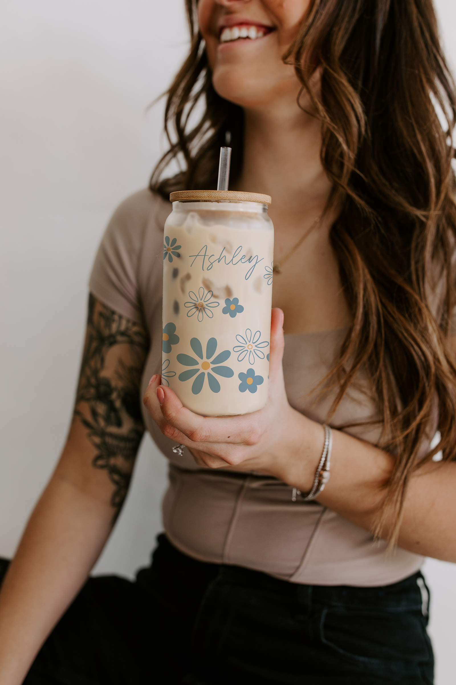 Custom Watercolor Floral Glass Tumbler Gift for Her