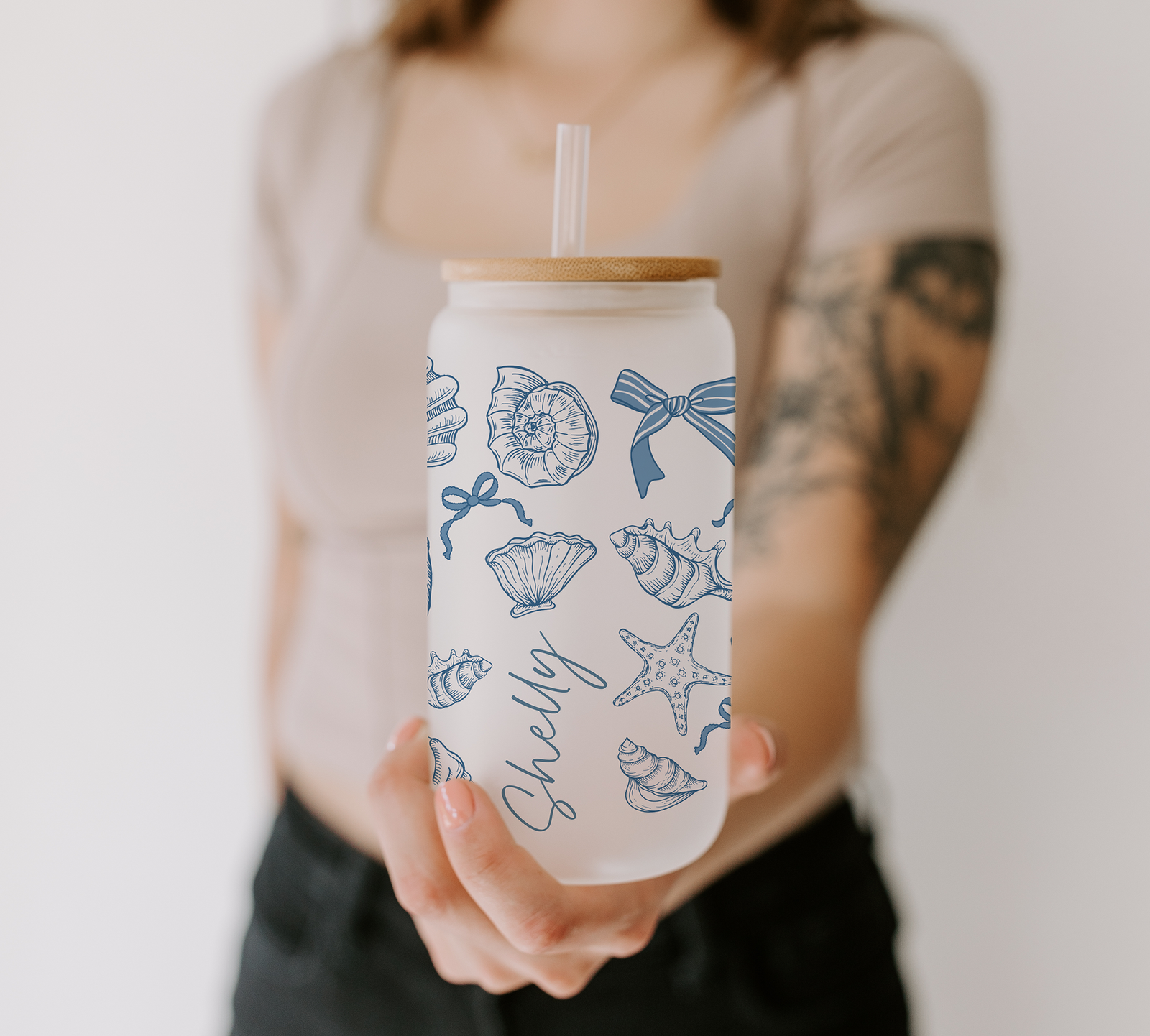 Custom Watercolor Floral Glass Tumbler Gift for Her