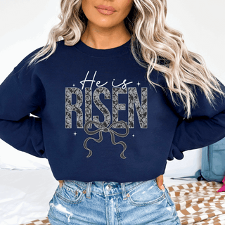 He Is Risen Floral and Bow Christian Sweatshirt