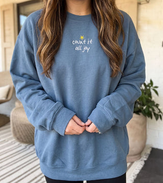 Count It All Joy Embroidered Christian Sweatshirt Foothills Academy Collection