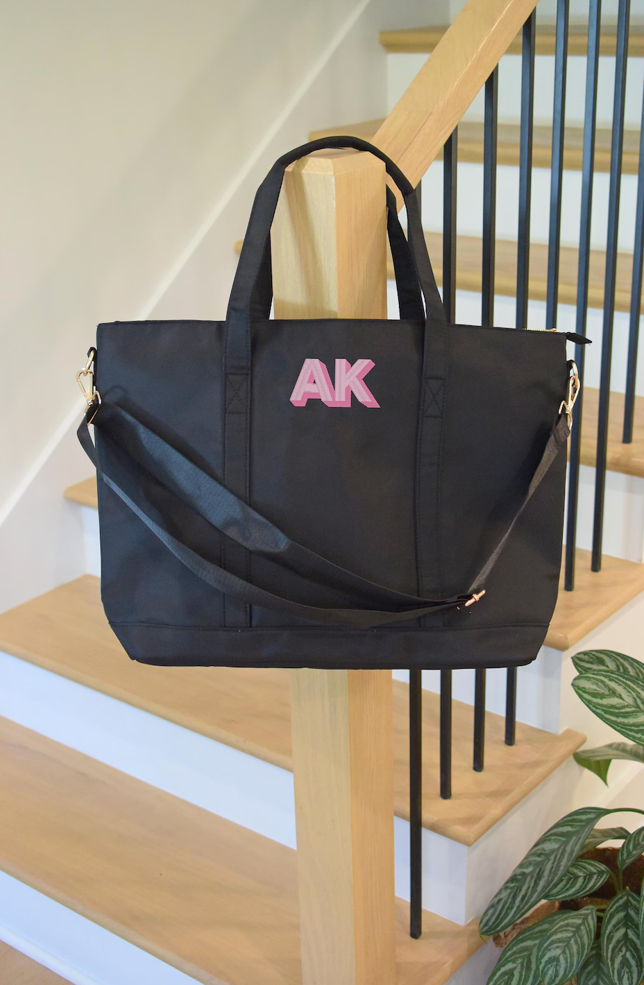 Embroidered Nylon Name Tote Bag, classic and stylish tote with personalized embroidery and zipper closure, perfect for everyday use, shopping, or as a thoughtful gift, available at Melody Faye.