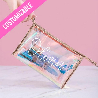 Bridesmaid Clear Makeup Bag with Gold Zipper