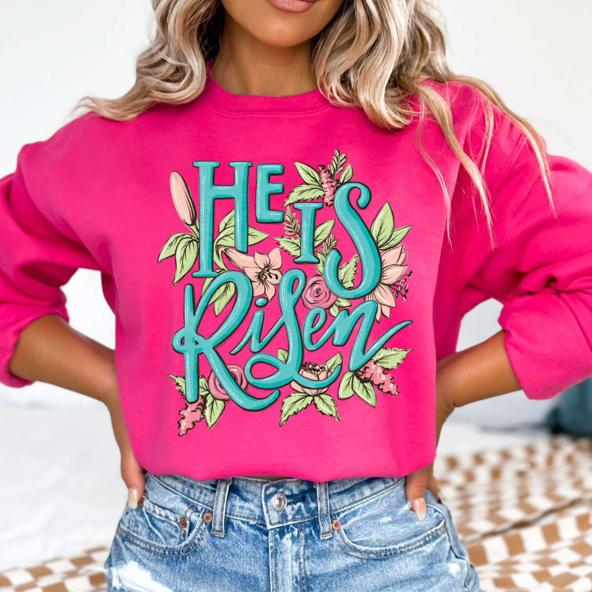 Women's Easter Graphic Sweatshirt He is Risen Christian