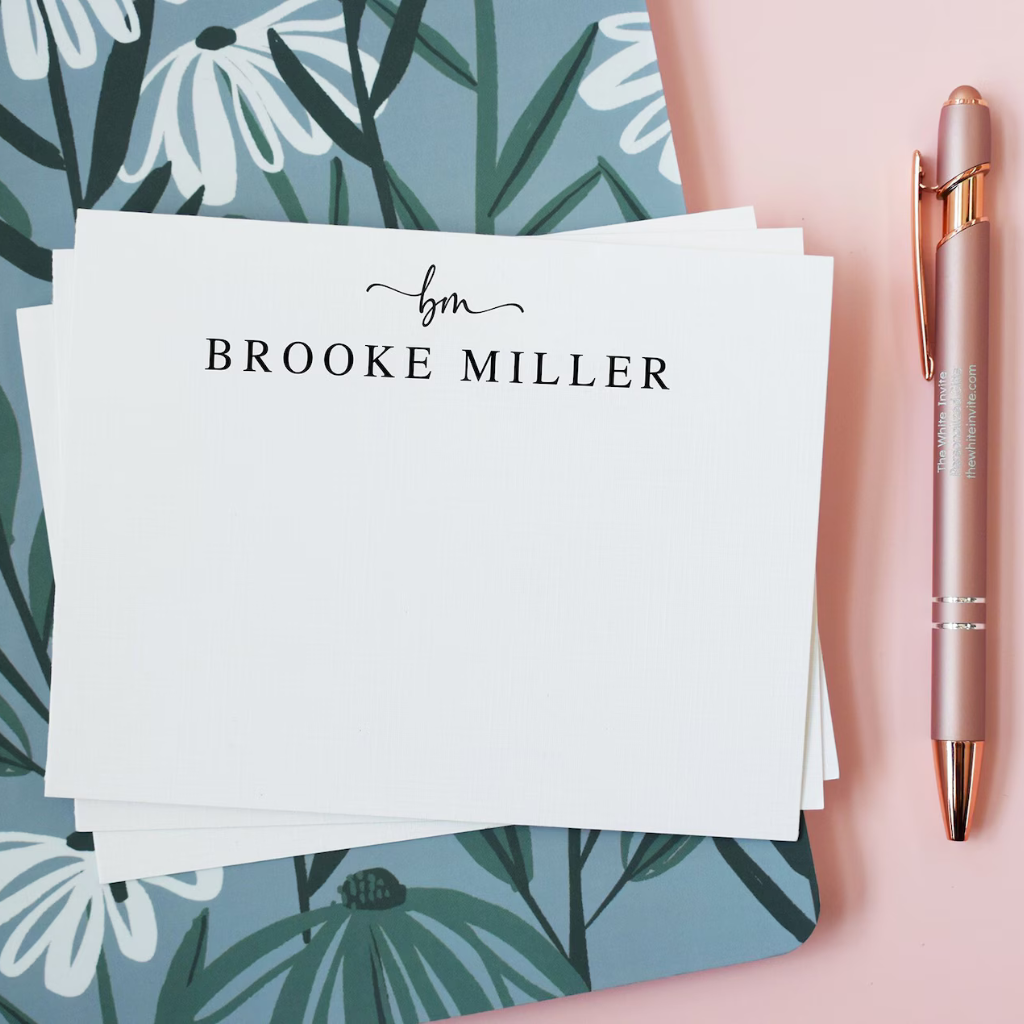 Personalized Note Cards &amp; Envelope Set, Custom Stationery with Name Minimalist Cards, Stationary Set for Ladies Gift Personalized Gift