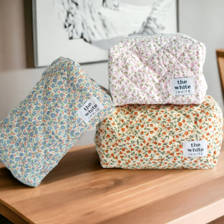 Floral Makeup Bag, Quilted Cotton Cosmetic Bag, Toiletry Bag Women