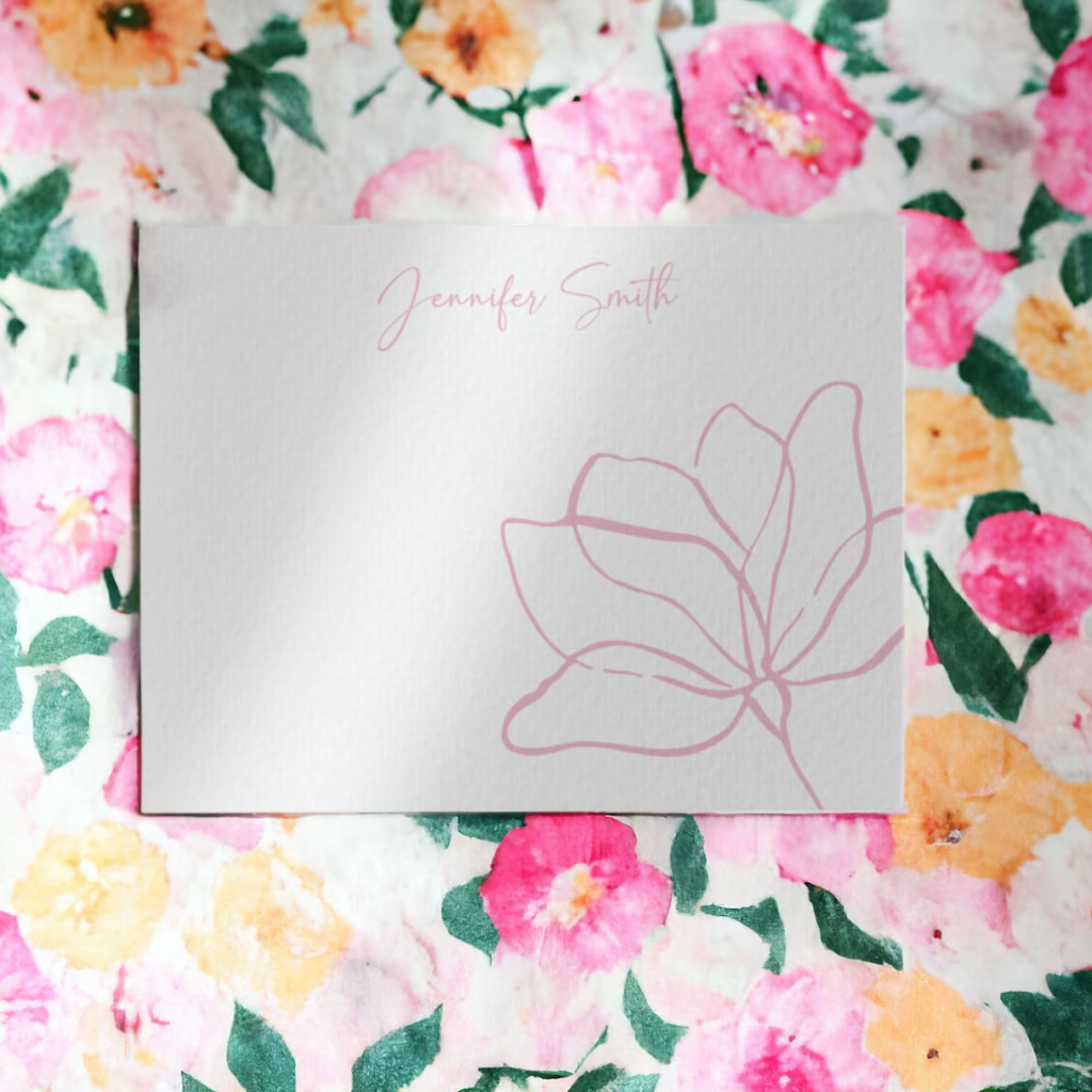 Personalized Note Cards &amp; Envelope Set, Floral Custom Stationery with Name Minimalist Notecards Ladies Gift Folded Cards