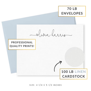 Floral Personalized Note Cards with Envelopes, Stationery Set, Watercolor Stationary Cards, Thank You Flat Notecards, Stationery for Women