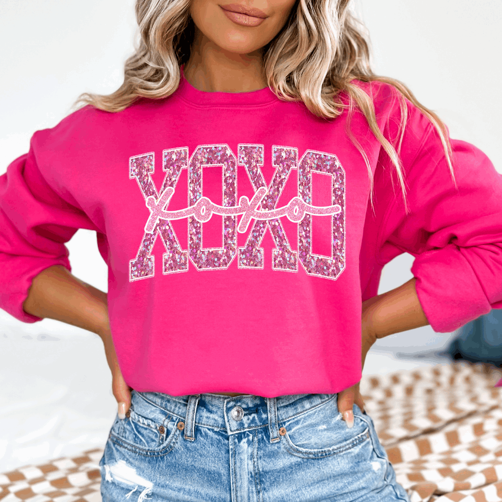 XOXO Pink Print Faux Sequin Valentine&#39;s Day Sweatshirt