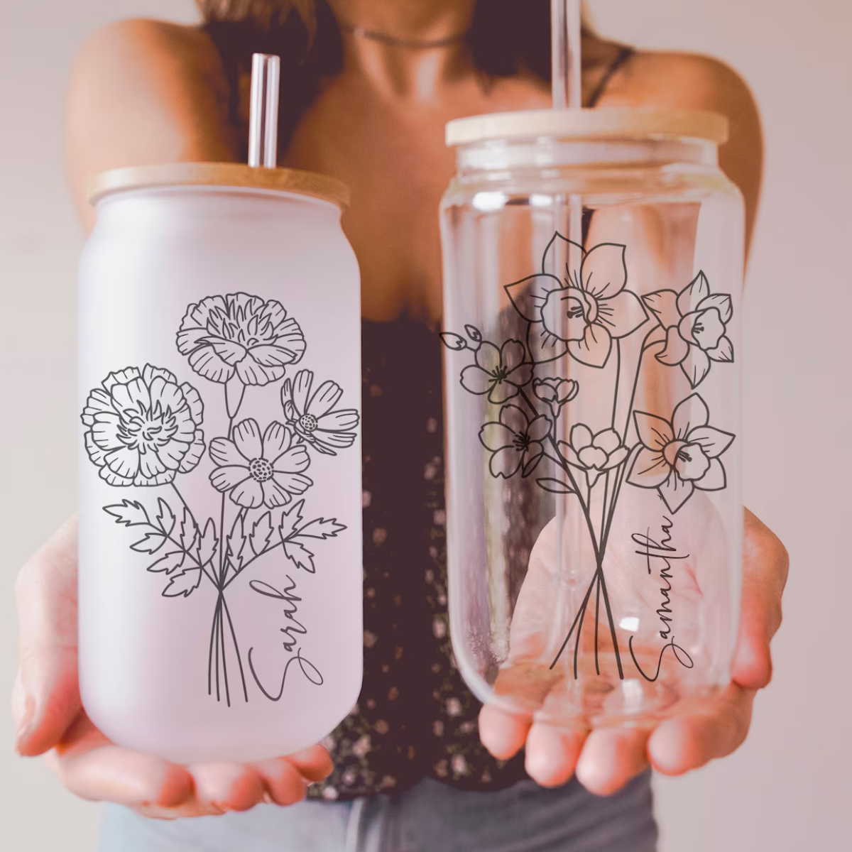 Personalized Birth Flower Iced Coffee Cup