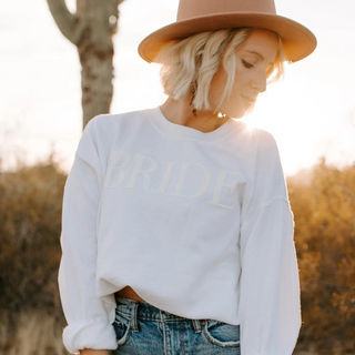 Embossed Bride White Sweatshirt Engagement Gift