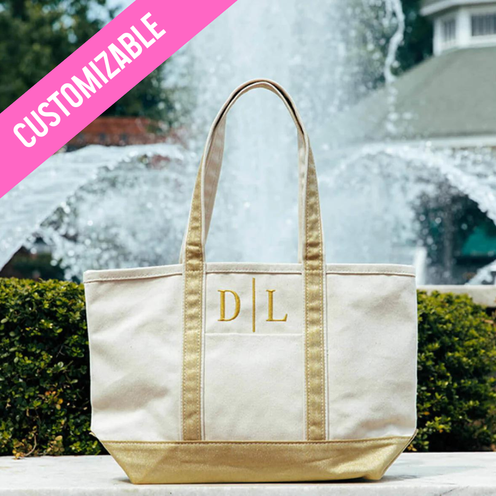 Metallics Medium Canvas Monogrammed Classic Tote Bag w