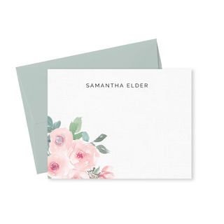 Floral Personalized Note Cards with Envelopes, Stationery Set, Watercolor Stationary Cards, Thank You Flat Notecards, Stationery for Women