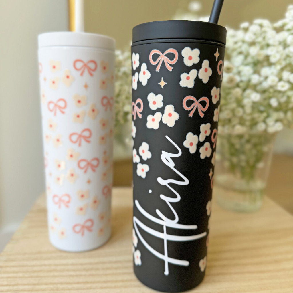 Custom Floral Acrylic Skinny Tumbler With Lid and Straw