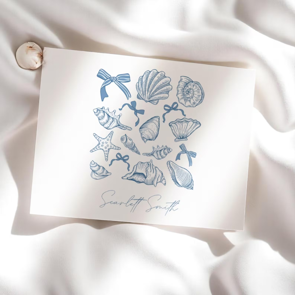 Personalized Shell Summer Notecard Set