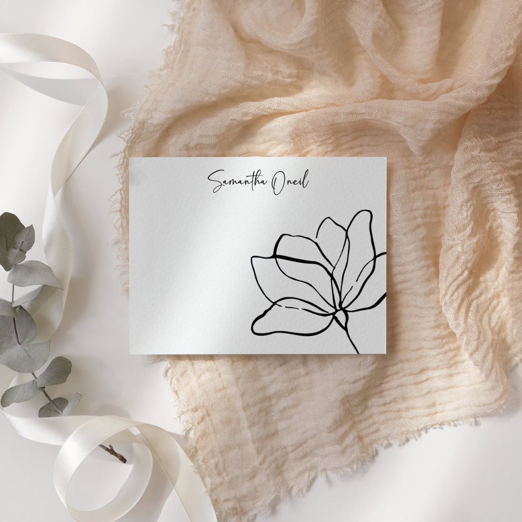 Personalized Note Cards & Envelope Set, Floral Custom Stationery with Name Minimalist Notecards Ladies Gift Folded Cards