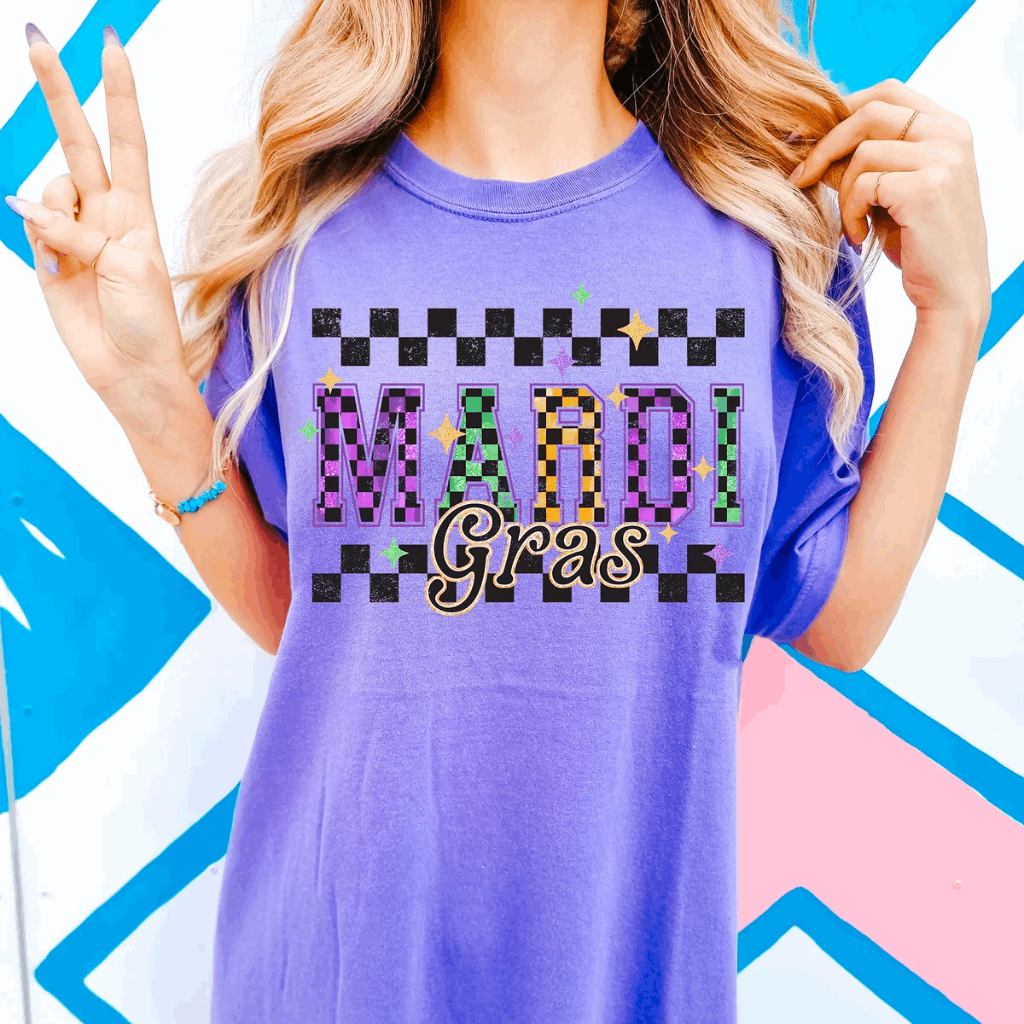 Mardi Gras Checkered Comfort Colors Tee