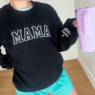 Embroidered Mama Sleeve Text Sweatshirt