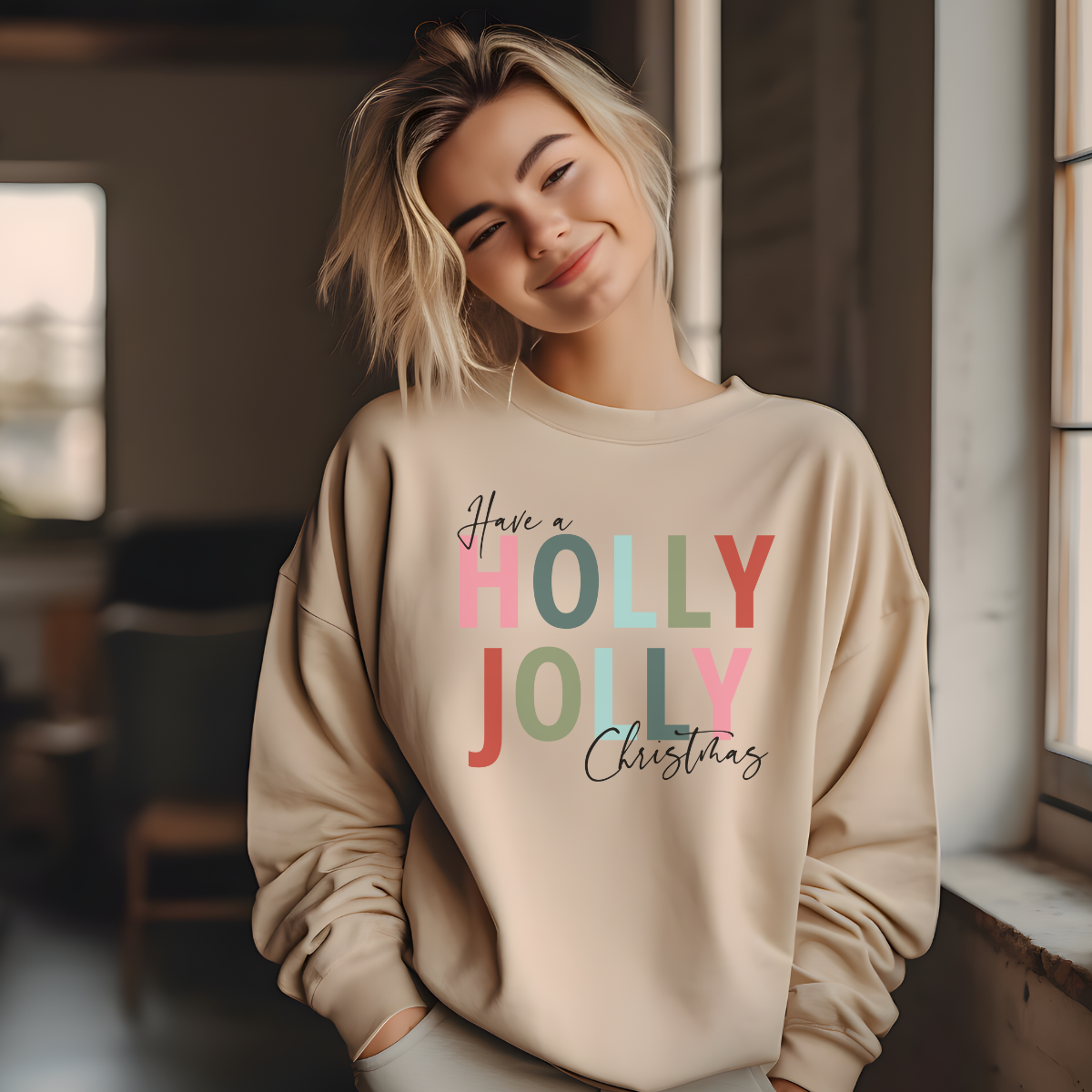 Christmas Sweatshirt Holly Jolly