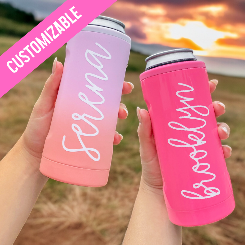 BrüMate Hopsulator Slim, a personalized skinny can cooler designed to keep drinks cold. 