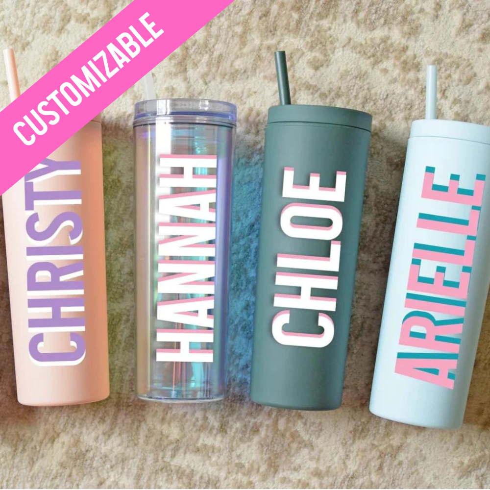 Personalized Tumbler With Lid and Straw, Bridesmaids Gifts, Acrylic Rubber Tumbler Matte, Skinny Tumbler