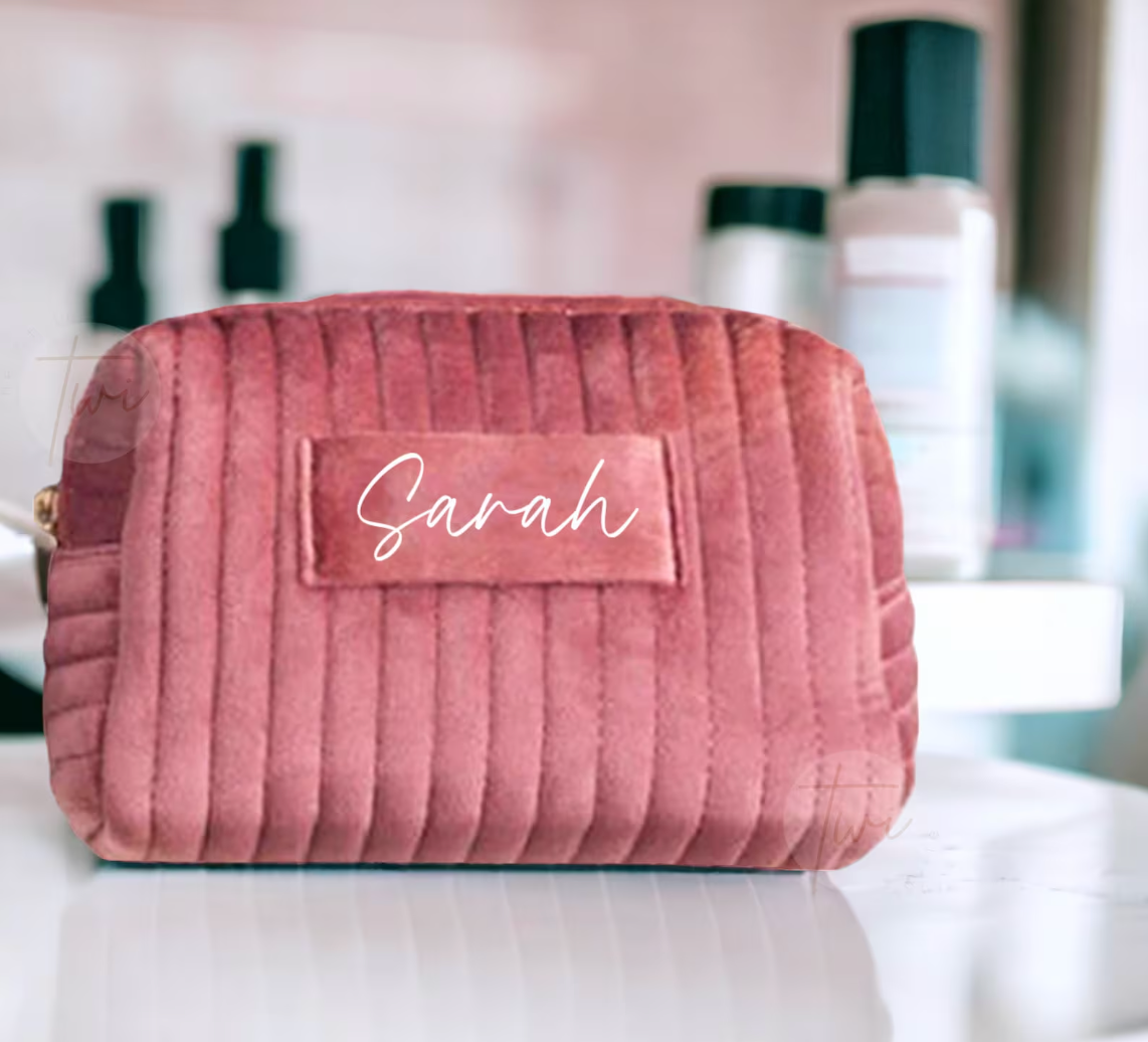 Custom Velvet Makeup Bag Bridesmaid Gift, Large Personalized Cosmetic Bag