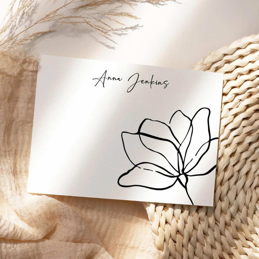 Personalized Note Cards & Envelope Set, Floral Custom Stationery with Name Minimalist Notecards Ladies Gift Folded Cards