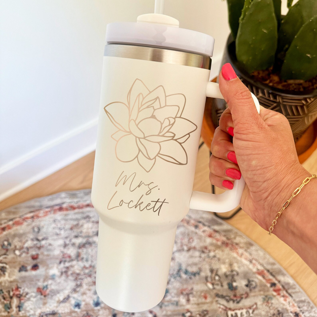 Custom Gift for Bride, Personalized 40 oz Tumbler with Handle &amp; Straw