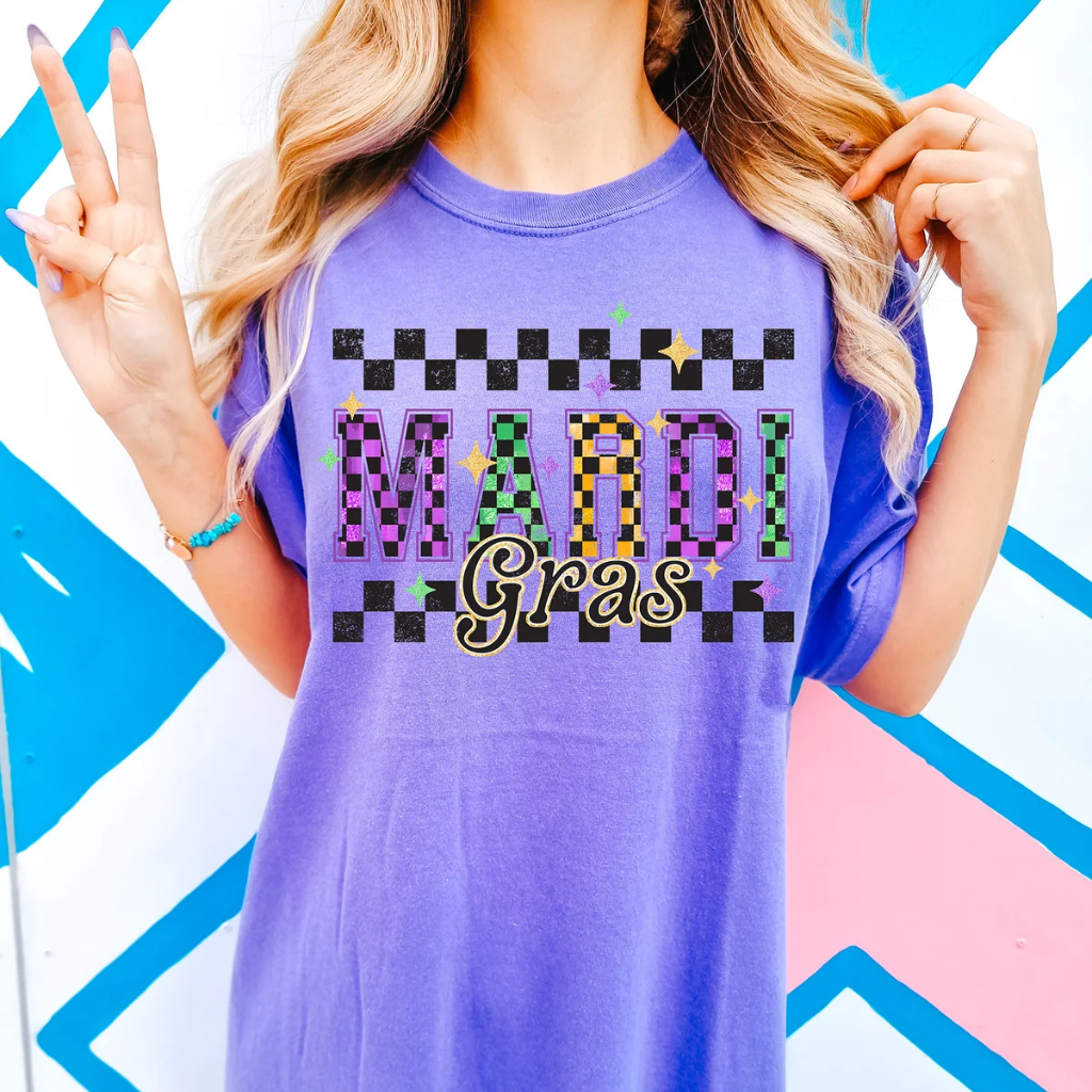 Mardi Gras Checkered Comfort Colors Tee