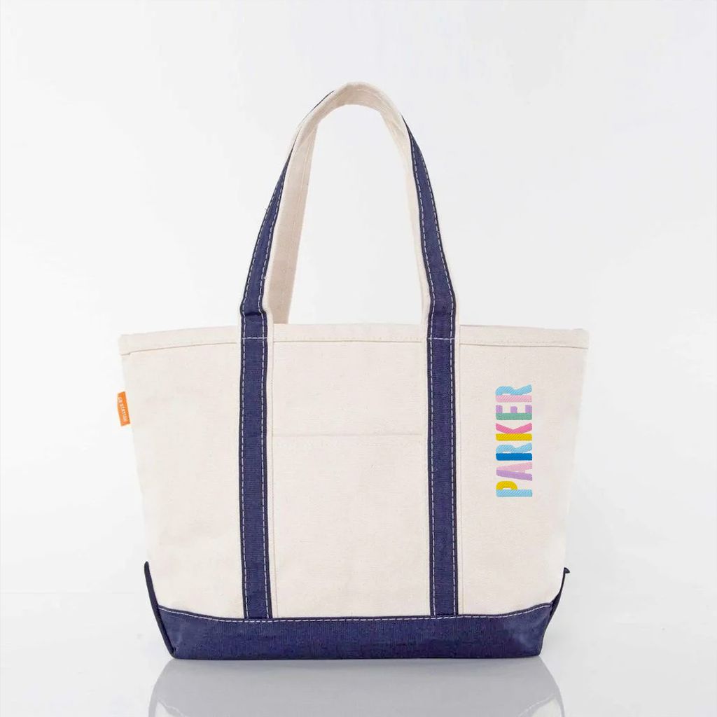 Embroidered Color Block Canvas Tote Bag Custom