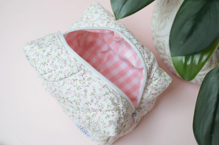 Floral Makeup Bag, Quilted Cotton Cosmetic Bag, Toiletry Bag Women