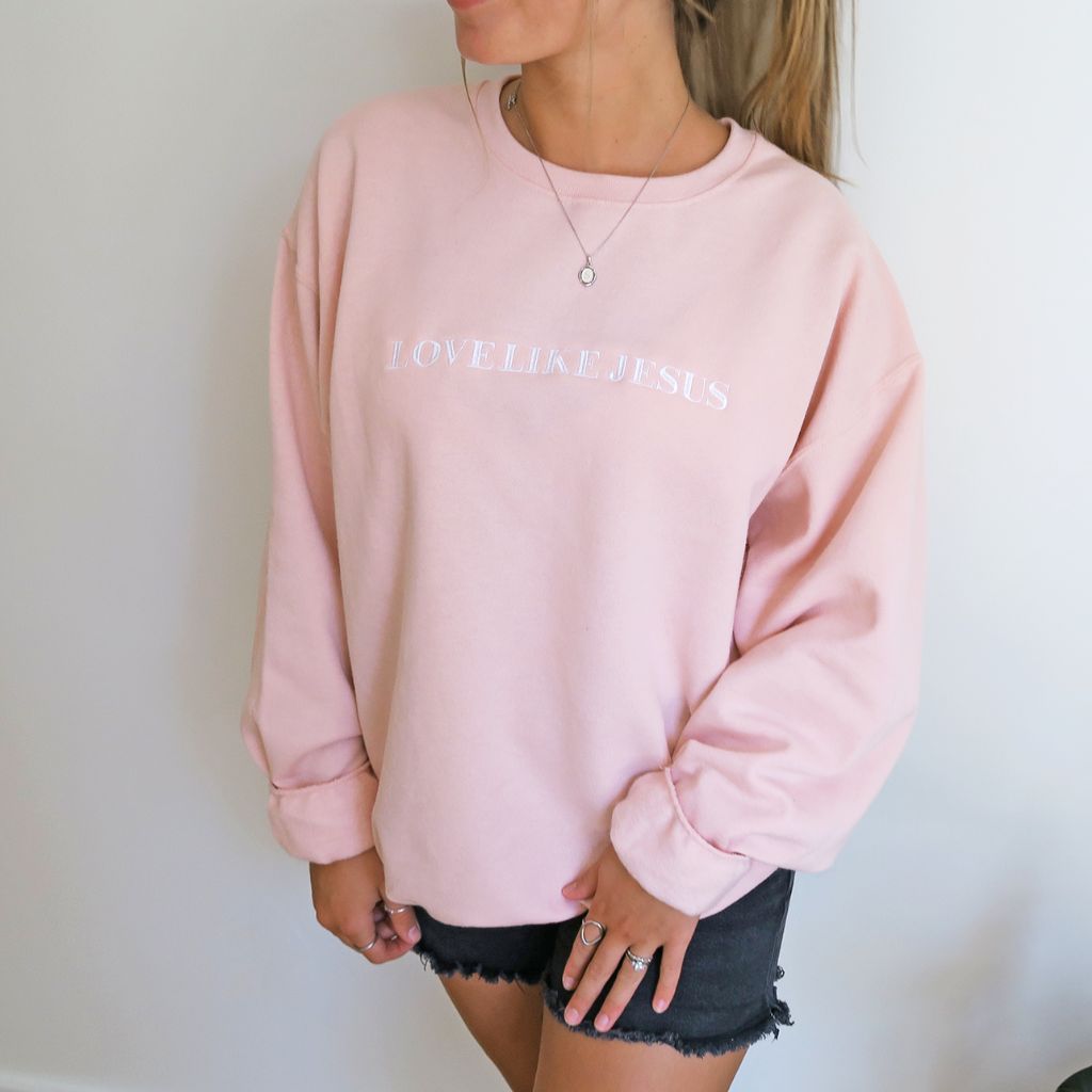 Embroidered Sweatshirt Love Like Jesus Christian Crewneck