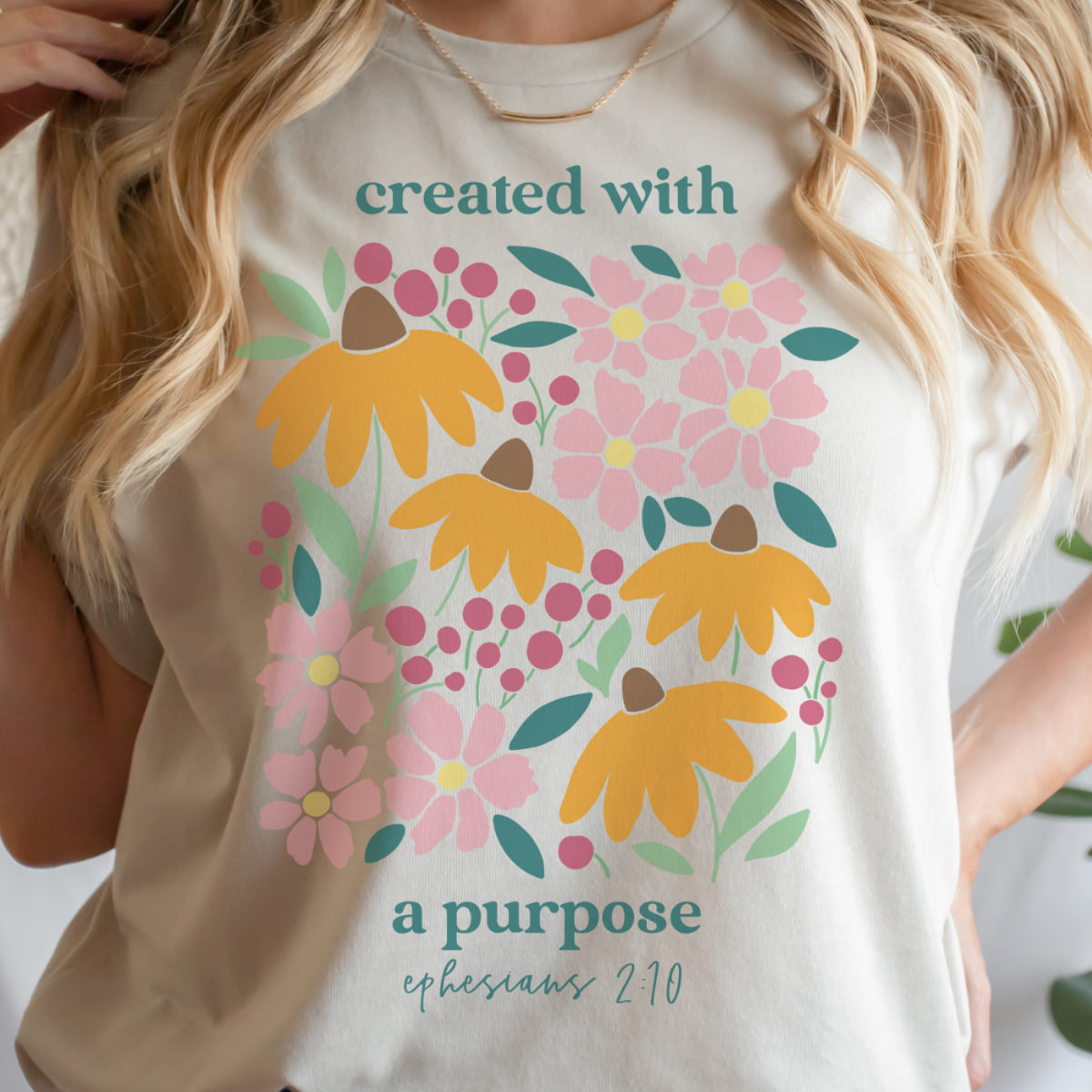 Created With a Purpose Women's Christian Graphic Tee, Bella + Canvas t-shirt with an uplifting faith-based design, made from soft cotton, perfect for casual wear or church events, available at Melody Faye.