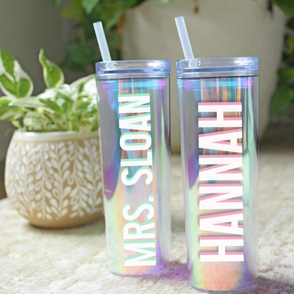 Personalized Tumbler With Lid and Straw, Bridesmaids Gifts, Acrylic Rubber Tumbler Matte, Skinny Tumbler