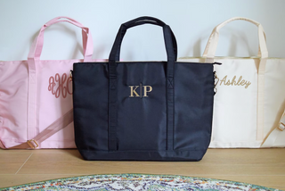 Embroidered Tote Bag, Nylon Name Classic Tote with Zipper