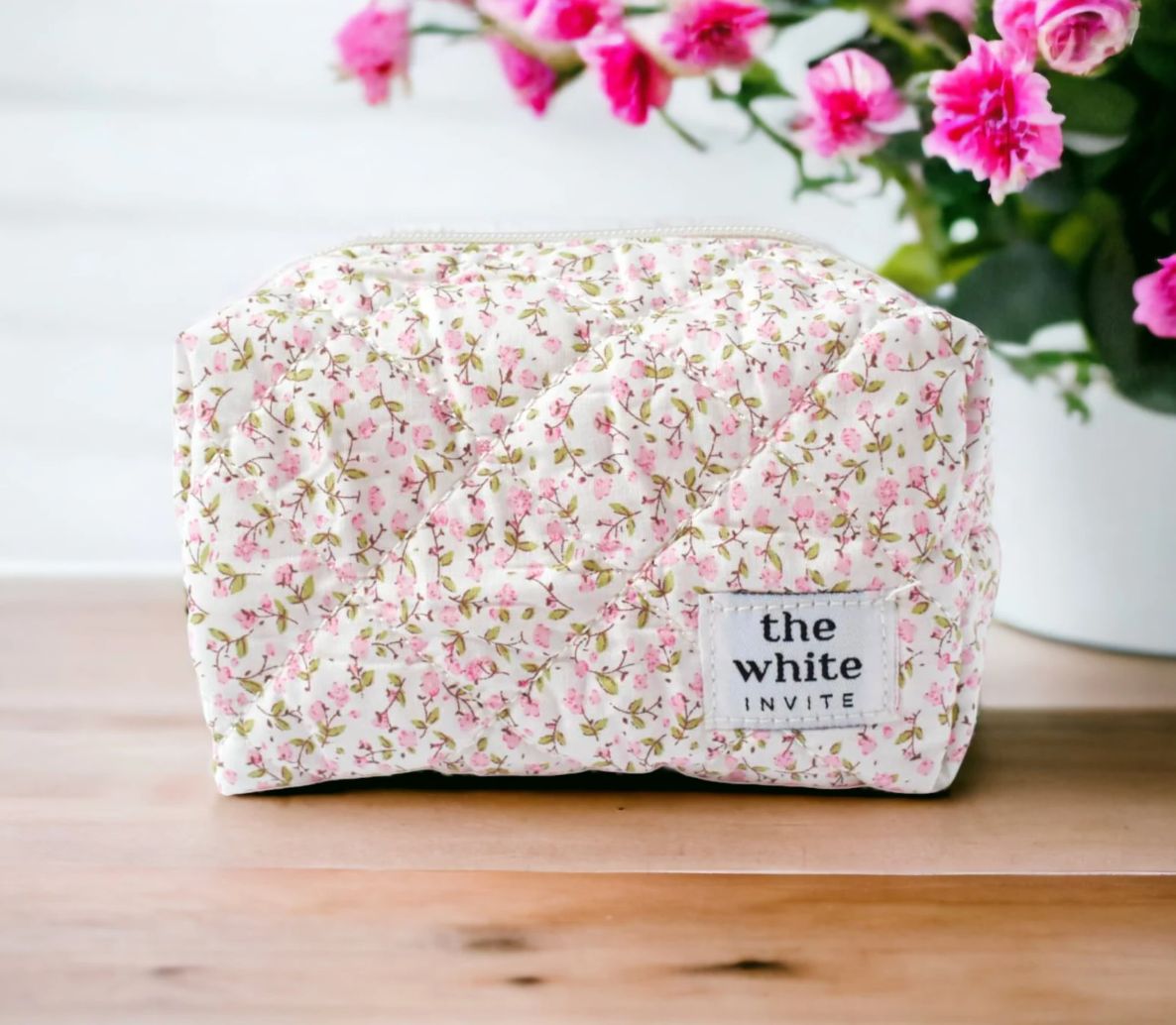 Custom Quilted Makeup Bag, personalized cosmetic bag with a stylish quilted design, perfect for bridesmaid gifts, travel, or everyday use, durable and elegant, available at Melody Faye.