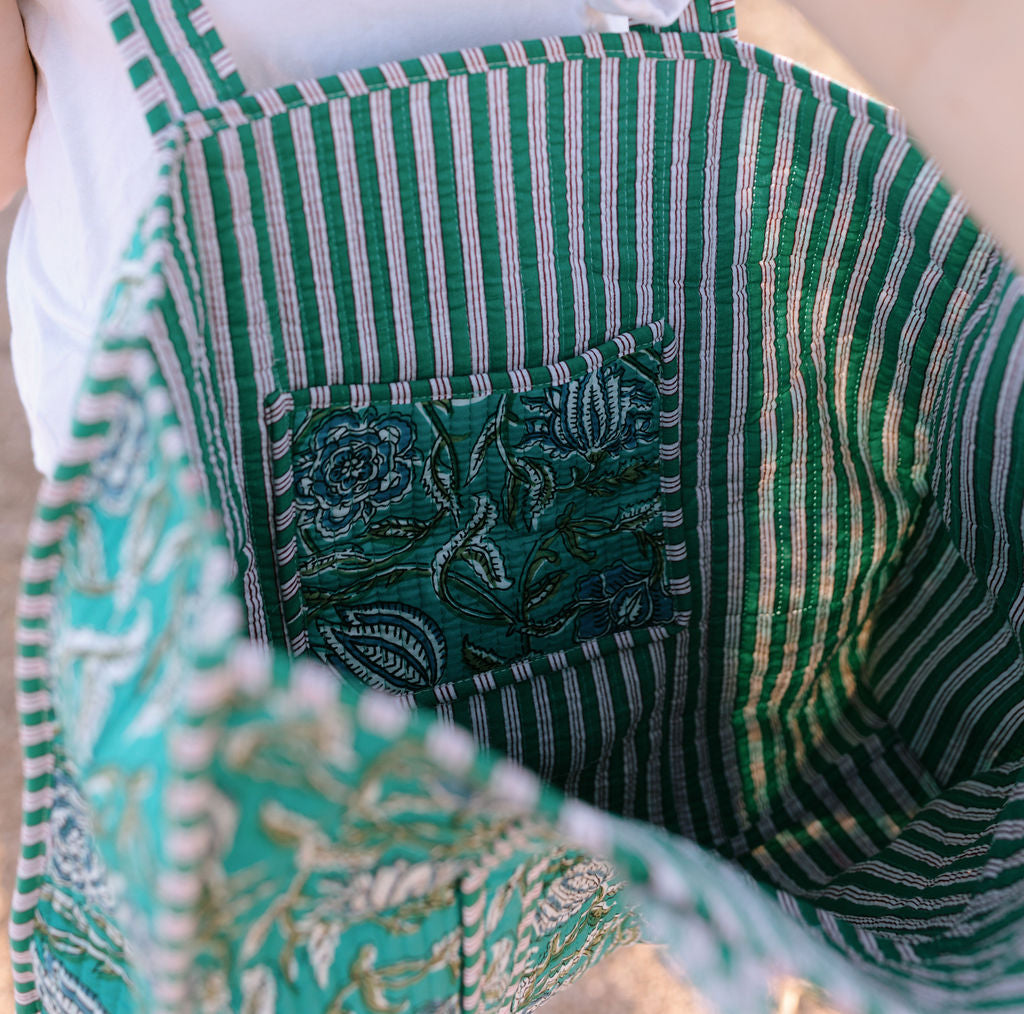Custom Block Print Embroidered Tote