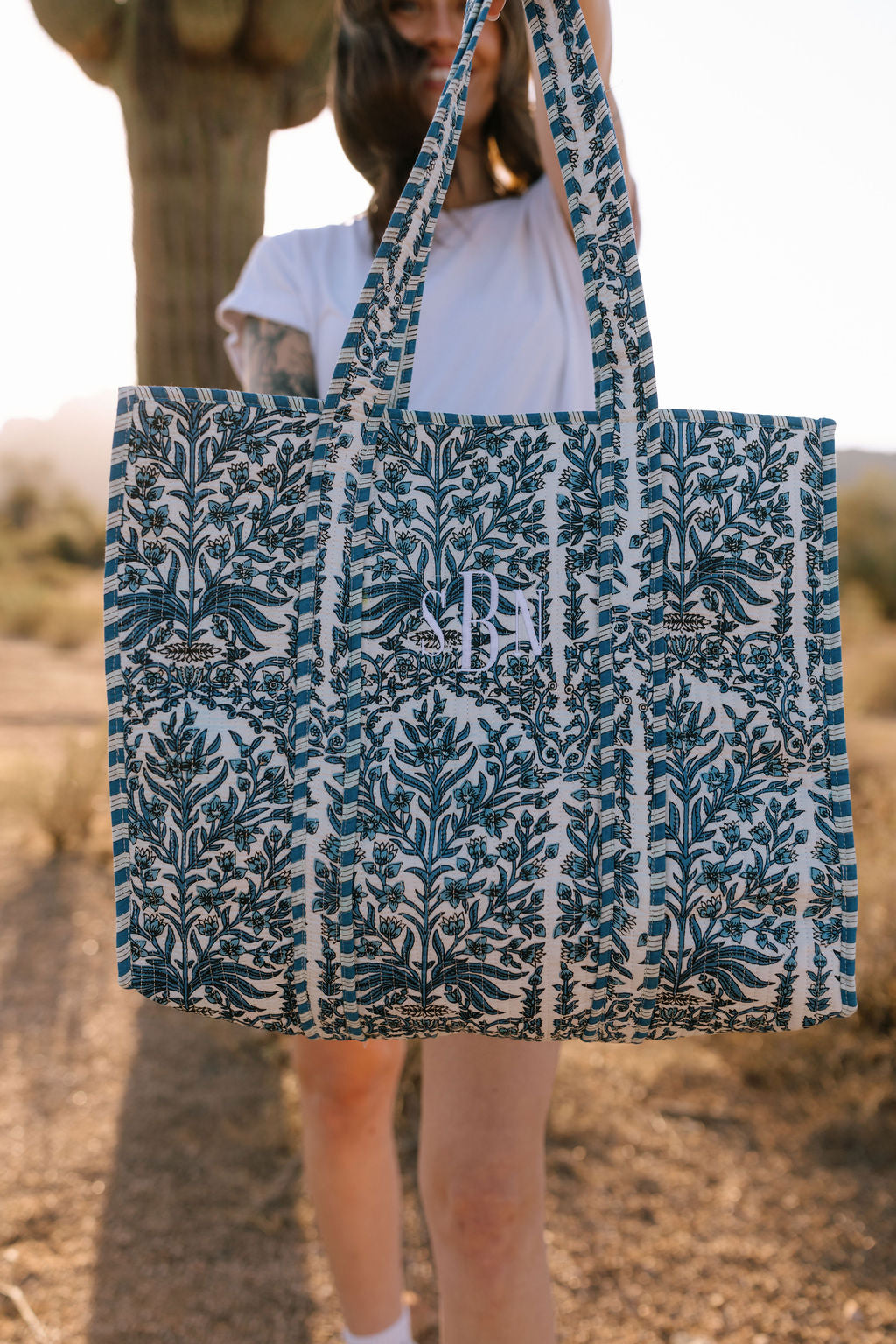 Custom Block Print Embroidered Tote