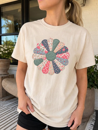 Faux Patchwork Floral Bloom Comfort Colors Vintage Tee