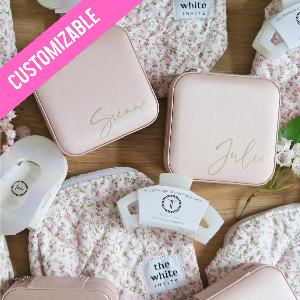 A personalized travel-friendly jewelry box designed for bridesmaids.