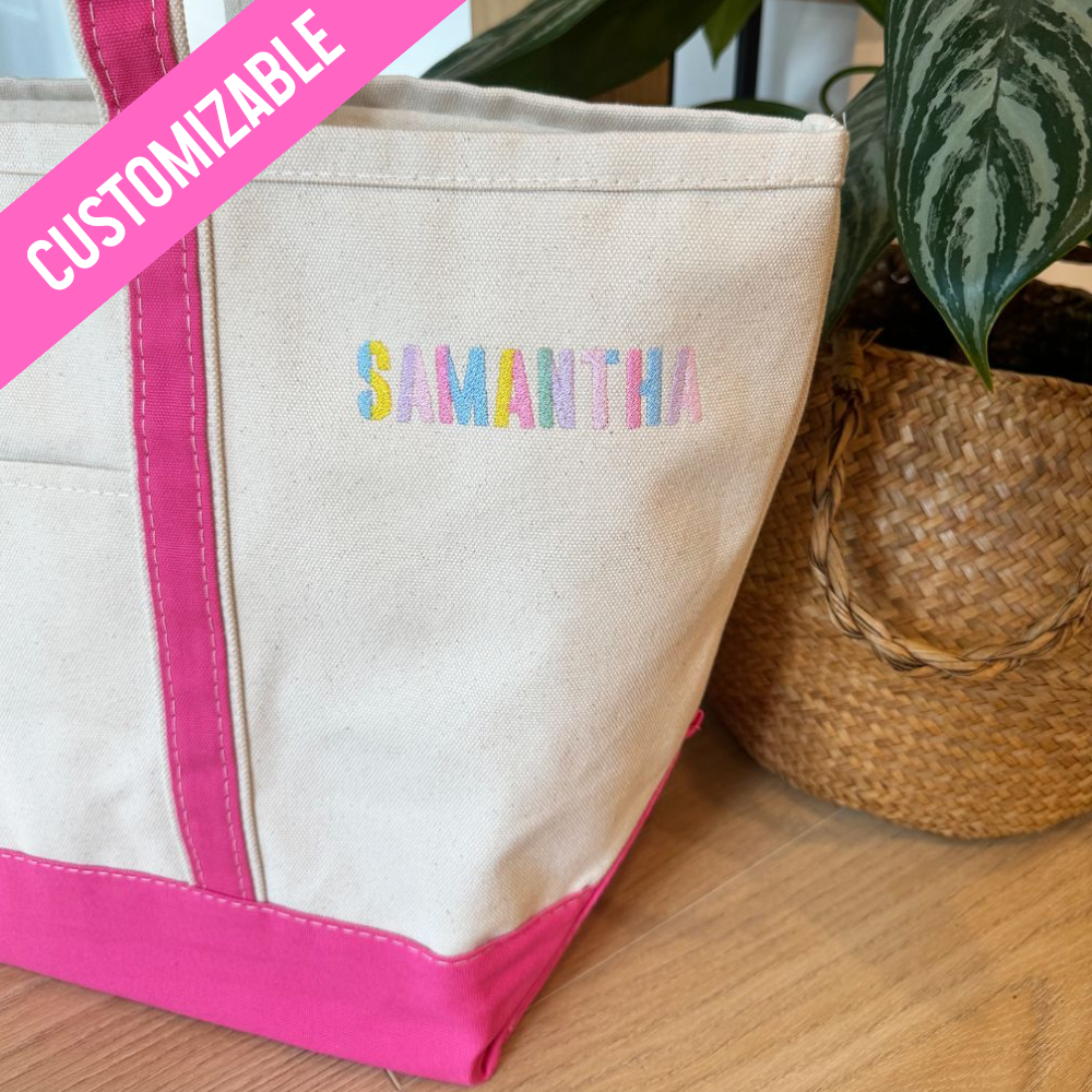 Embroidered Color Block Canvas Tote Bag Custom