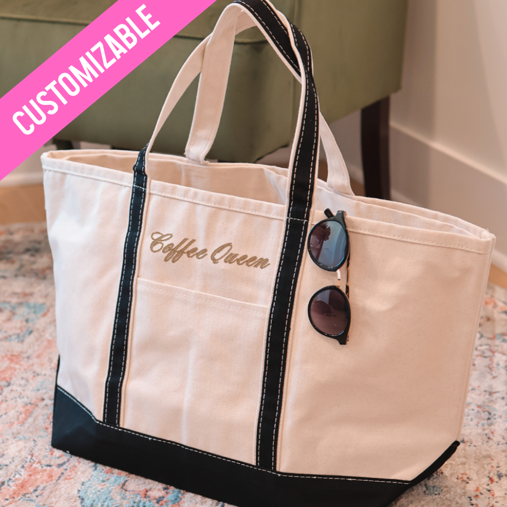 Large Canvas Monogrammed Classic Tote Bag w Zipper