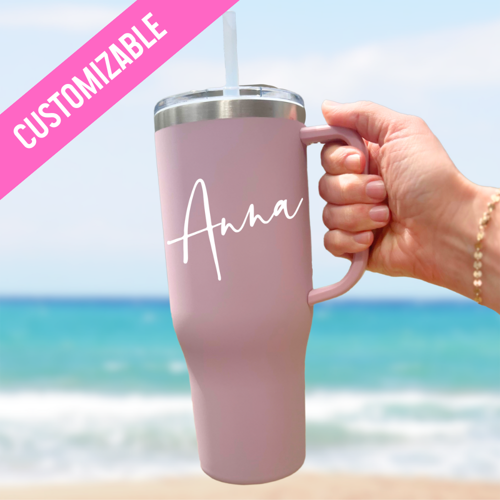 Personalized Stainless Steel Tumbler with Straw and Handle