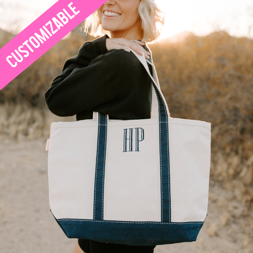 Medium Canvas Monogrammed Classic Tote Bag w Zipper – Melody Faye