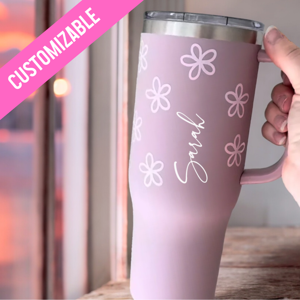 Floral 40 oz Personalized Stainless Steel Tumbler with Handle