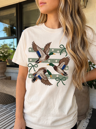 Flying Mallard Ducks Bow Comfort Colors Animal Lover Tee
