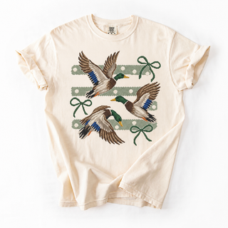 Flying Mallard Ducks Bow Comfort Colors Animal Lover Tee