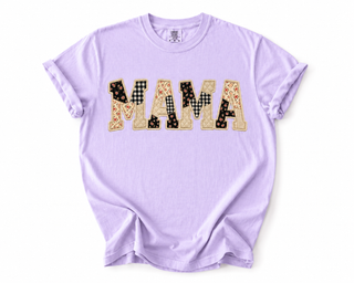 Mama Faux Patchwork Gingham Comfort Colors Graphic Tee
