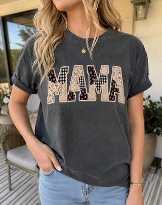 Mama Faux Patchwork Gingham Comfort Colors Graphic Tee