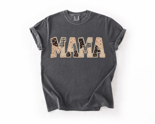 Mama Faux Patchwork Gingham Comfort Colors Graphic Tee
