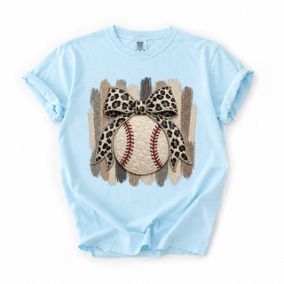Leopard Bow Baseball Game Day Comfort Colors Tee
